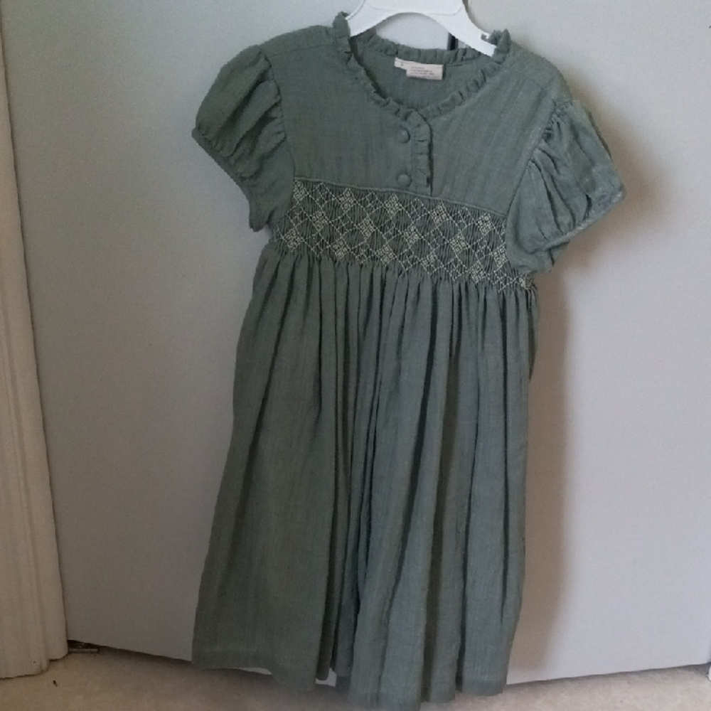 Elegant Green Smocked Kids Dress